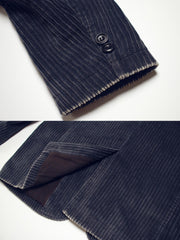 子母コーデュロイ生地と手作業によるヴィンテージ加工のディテール