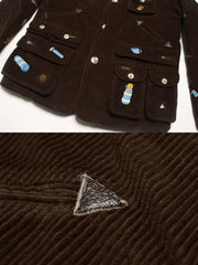 コットン刺繍とレザーパッチのディテール特写