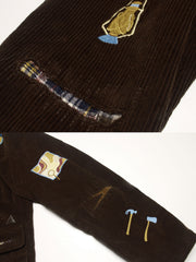 コットン刺繍とレザーパッチのディテール特写