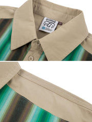 茶 緑色 ストライプ シャツ