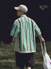 茶 緑色 ストライプ シャツ