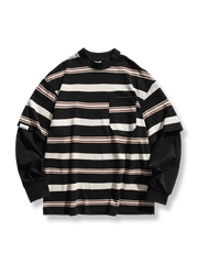 ストライプレイヤード風長袖Tシャツ