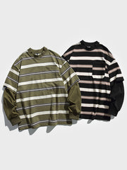 ストライプレイヤード風長袖Tシャツ