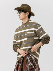 ストライプレイヤード風長袖Tシャツ