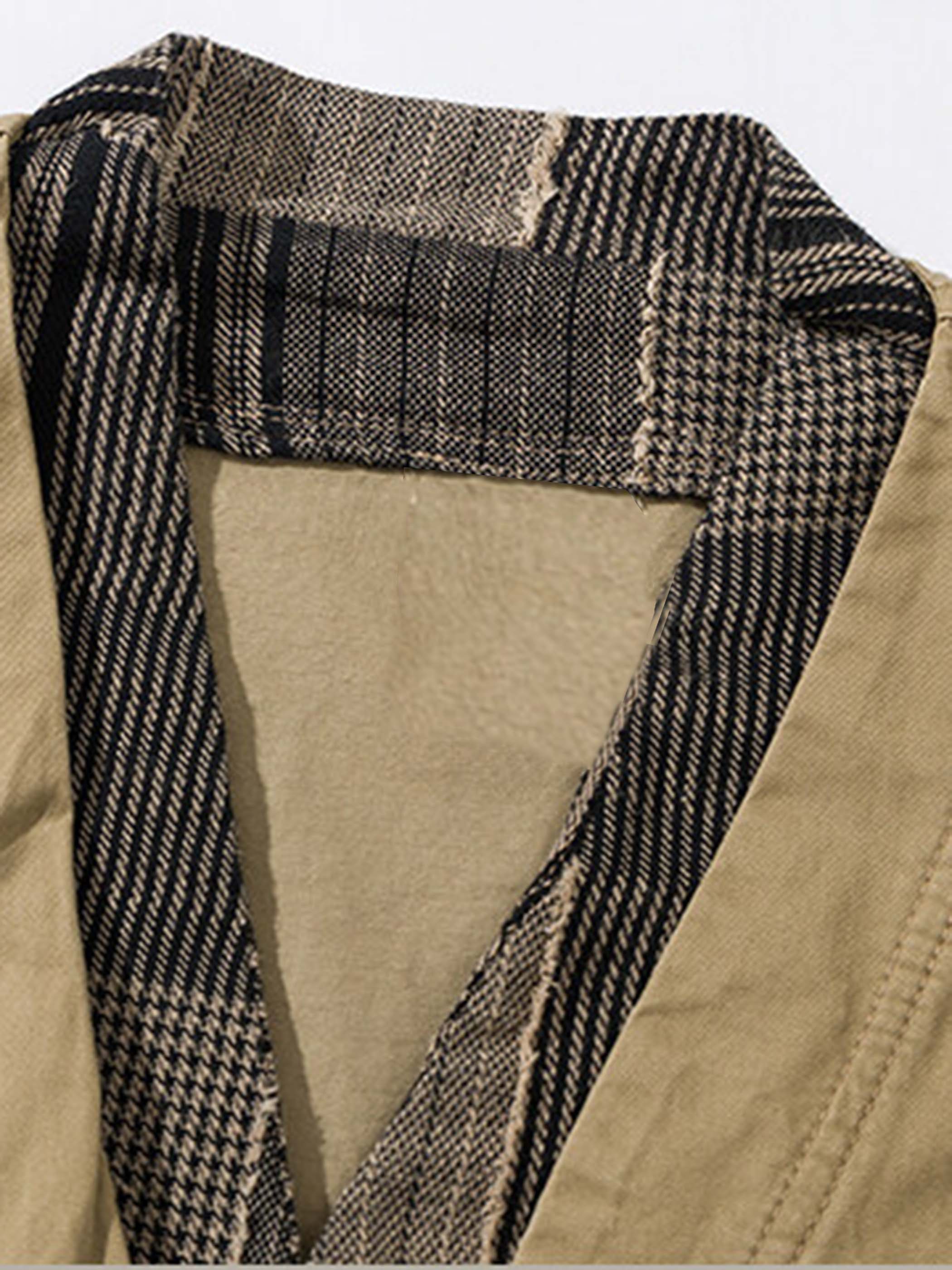 詳細画像:チェック柄と襟元デザインのディテール