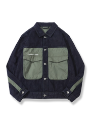 ウォッシュド加工 配色ポケットデニムラグランジャケット