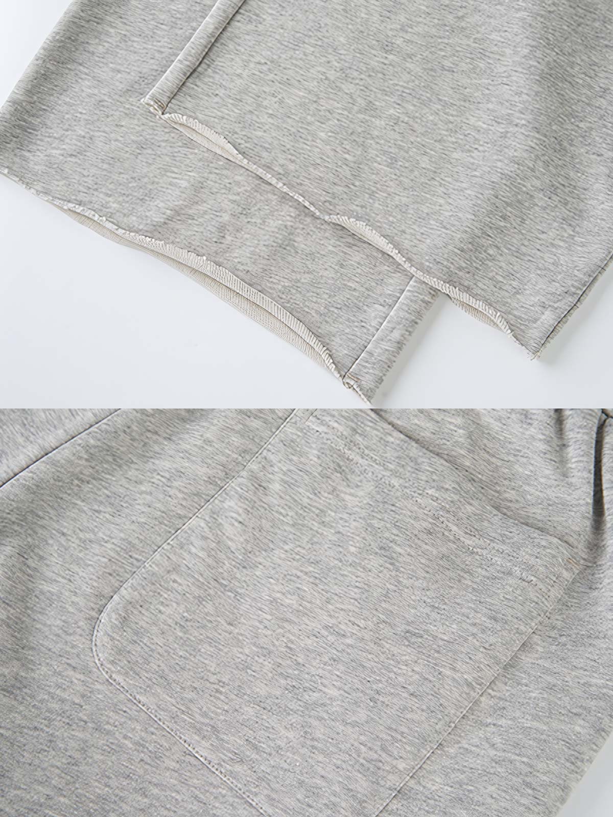 製品画像: レトロなコットン混紡ニットスウェットパンツの全体展示。シンプルなストレートシルエットとロールアップ裾が特徴のカジュアルスウェットパンツ。
詳細画像: ウエスト部分のゴムとドローストリング、裾のロールアップディテール特写。ウエストと裾のデザインが引き立つ特写。