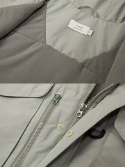 製品画像: アウトドアワークシェルジャケット全体展示 - 冬の防寒に最適な多機能シェルジャケット。
詳細画像: フロントの大きなポケットと背面ジップポケットのディテール展示 - 実用的な収納スペースが魅力。