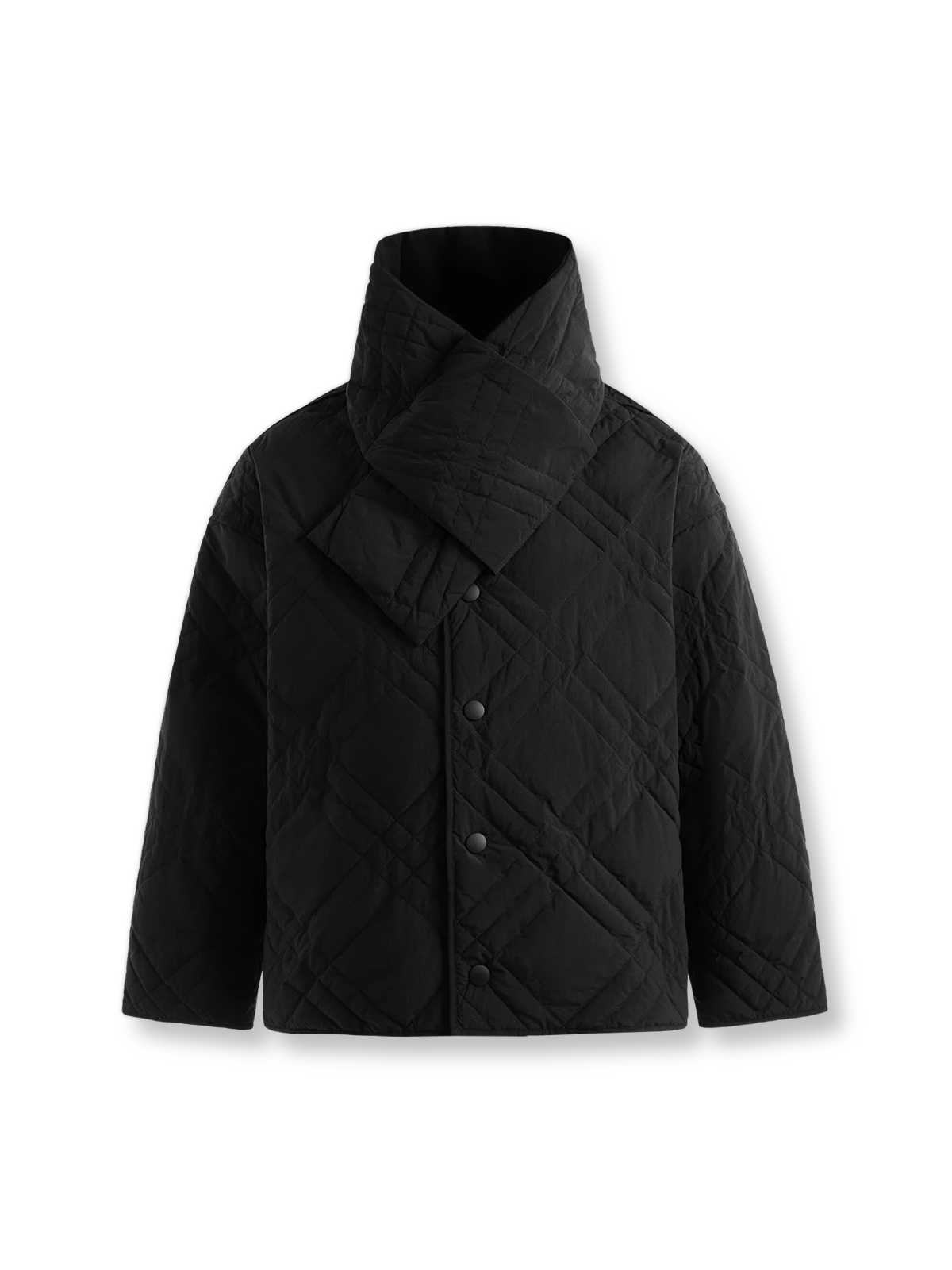 製品画像: ホワイトダックダウンのダイヤキルティングダウンジャケット正面展示 - 冬の必須アイテム、撥水加工と保温性を兼ね備え。
詳細画像: 撥水加工素材とダイヤキルティングのディテール展示 - 高い実用性を提供するデザイン。