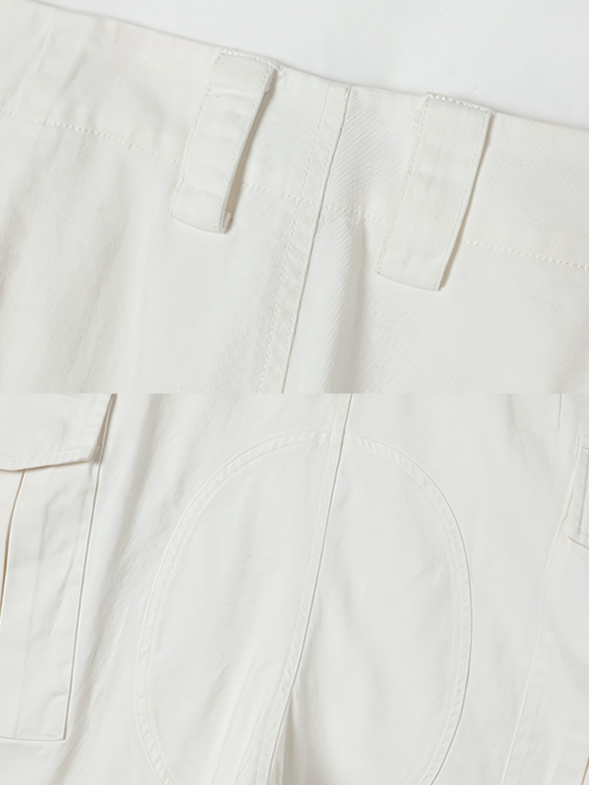 ダブルニー補強と多機能ポケットのディテール展示