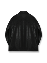 ブラックのヴィンテージハンティングスタイルミドルレザージャケットの正面展示