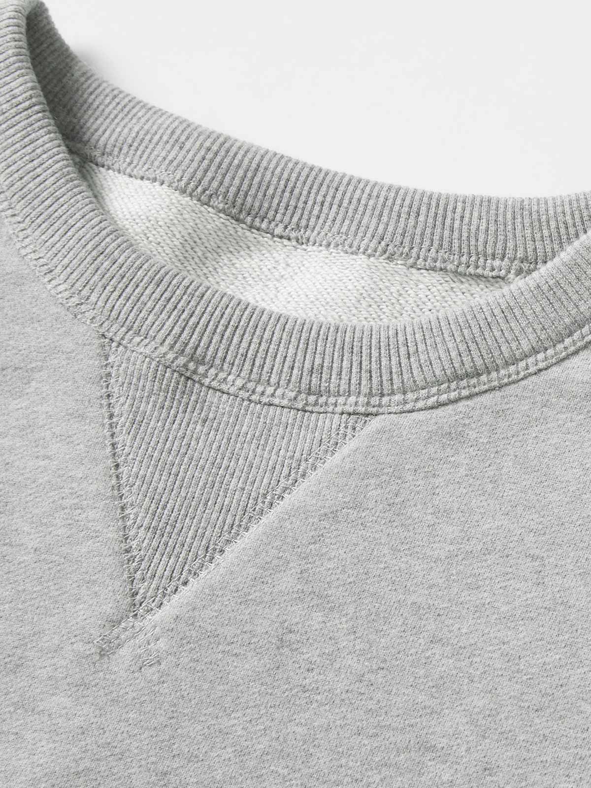 製品画像: 高密度エジプト綿 ラウンドネック スウェット全体展示。エジプト綿の高品質とシンプルなデザインが際立つ、快適で洗練されたスタイルの魅力を強調。
詳細画像: 3本針5本糸オーバーロック工法の縫製ディテール特写。高い耐久性を持ち、細部にまでこだわった高級感のある仕上がりを強調。