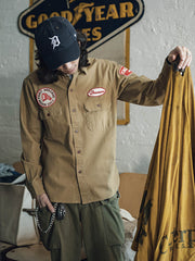 刺繍パッチ付きガソリンスタンドワークシャツ