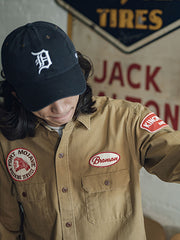 刺繍パッチ付きガソリンスタンドワークシャツ