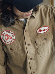 刺繍パッチ付きガソリンスタンドワークシャツ