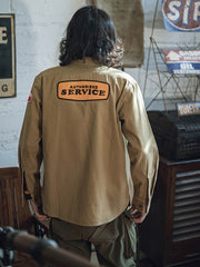 刺繍パッチ付きガソリンスタンドワークシャツ