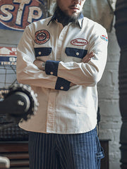 刺繍パッチ付きガソリンスタンドワークシャツ