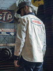 刺繍パッチ付きガソリンスタンドワークシャツ