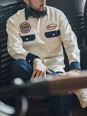 刺繍パッチ付きガソリンスタンドワークシャツ