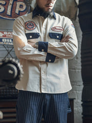 刺繍パッチ付きガソリンスタンドワークシャツ