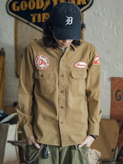 刺繍パッチ付きガソリンスタンドワークシャツ