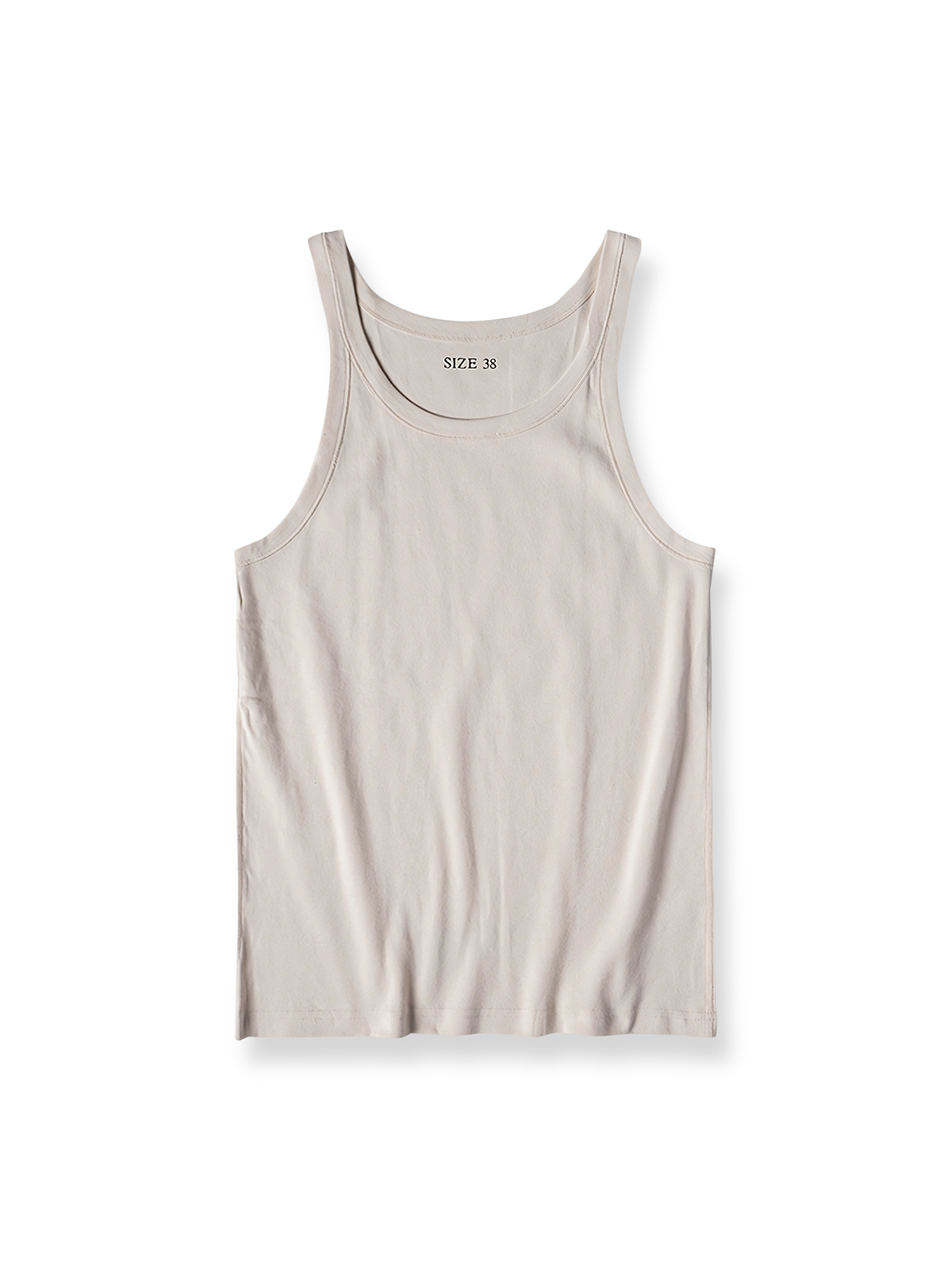 ヴィンテージナローショルダー タンクトップの正面全体像、クラシックなデザインと素材の質感を展示。