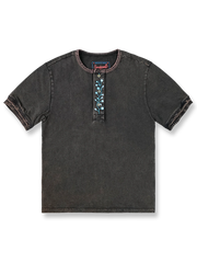 入りヴィンテージスタイル ヘンリーネック 半袖シャツ