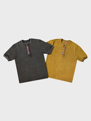 入りヴィンテージスタイル ヘンリーネック 半袖シャツ