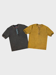 入りヴィンテージスタイル ヘンリーネック 半袖シャツ