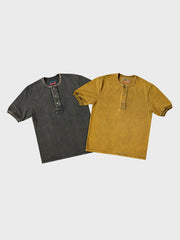 入りヴィンテージスタイル ヘンリーネック 半袖シャツ