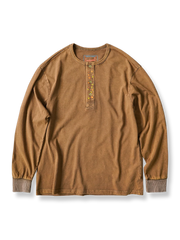 花柄刺繍入り ヘンリーネック 長袖Tシャツ