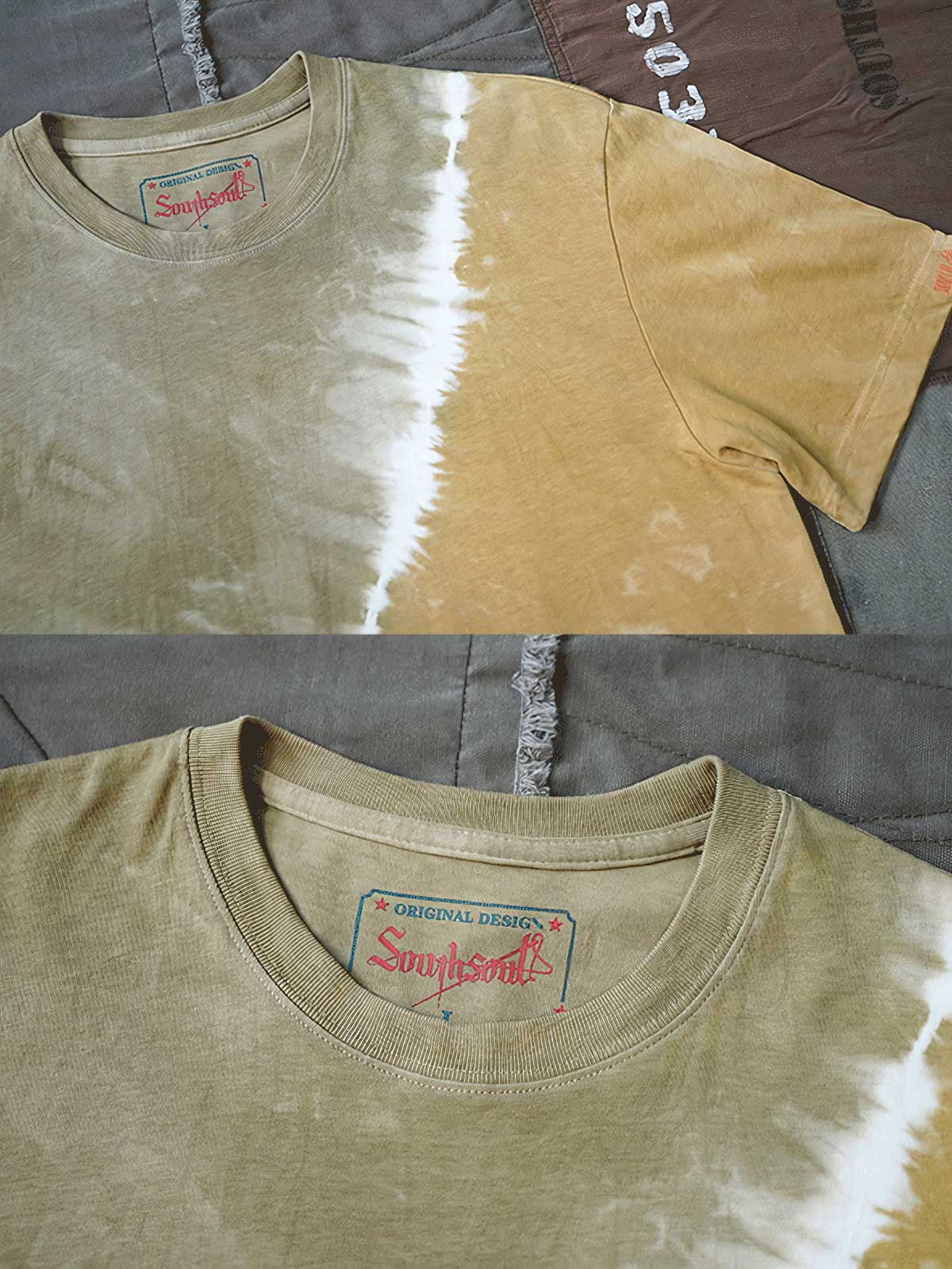 Tシャツのアシンメトリーツートンタイダイのディテール