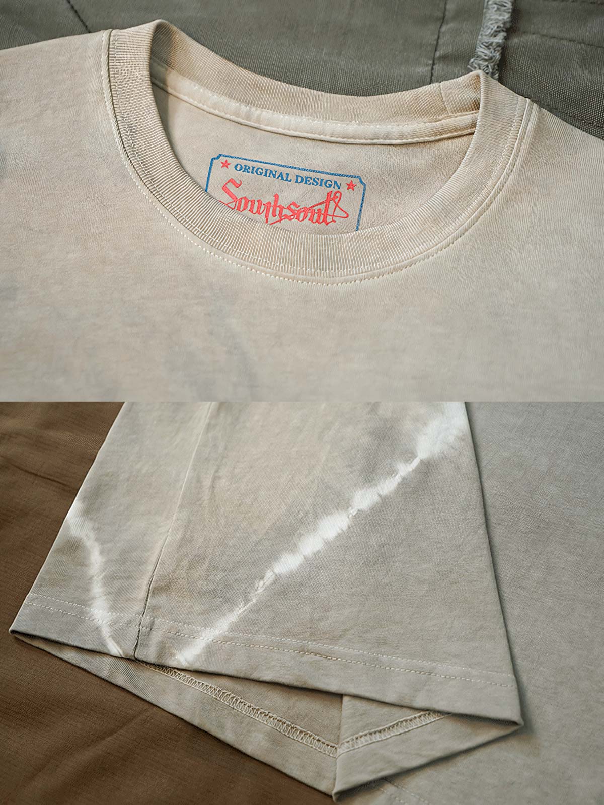 Tシャツのアシンメトリーツートンタイダイのディテール