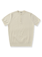 ピマコットン×メリノウール混紡のリブ編みヘンリーネックニットTシャツ