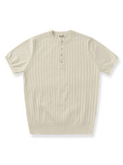 ピマコットン×メリノウール混紡のリブ編みヘンリーネックニットTシャツ