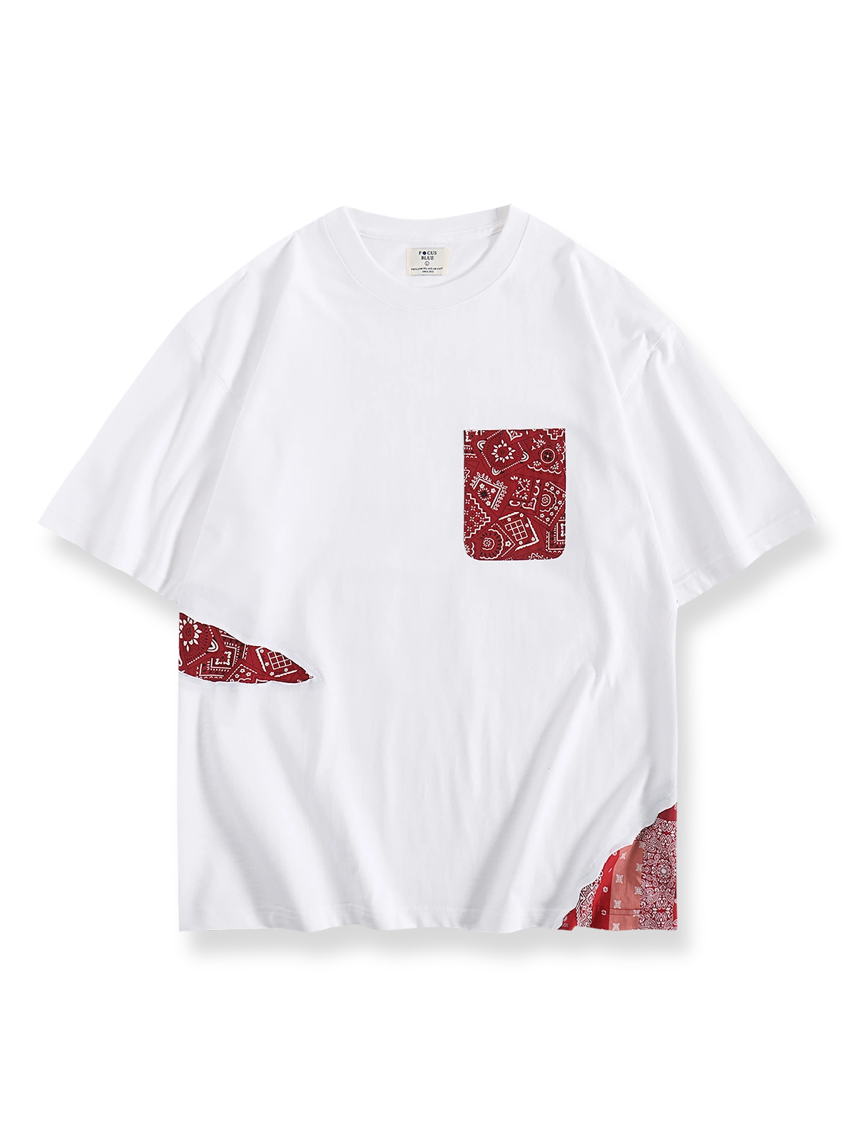 製品画像: ペイズリーパッチワークポケット付き半袖Tシャツの全体展示