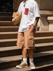 ペイズリーパッチワークポケット付き半袖Tシャツ