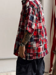 ヒャクヤ布パッチワークリラックス半袖チェックシャツ