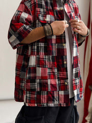 ヒャクヤ布パッチワークリラックス半袖チェックシャツ