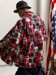 ヒャクヤ布パッチワークリラックス半袖チェックシャツ