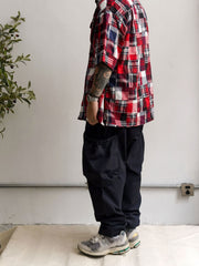 ヒャクヤ布パッチワークリラックス半袖チェックシャツ