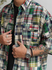 ヒャクヤ布パッチワークリラックス半袖チェックシャツ