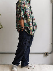 ヒャクヤ布パッチワークリラックス半袖チェックシャツ