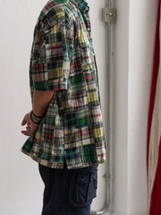 ヒャクヤ布パッチワークリラックス半袖チェックシャツ