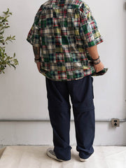 ヒャクヤ布パッチワークリラックス半袖チェックシャツ