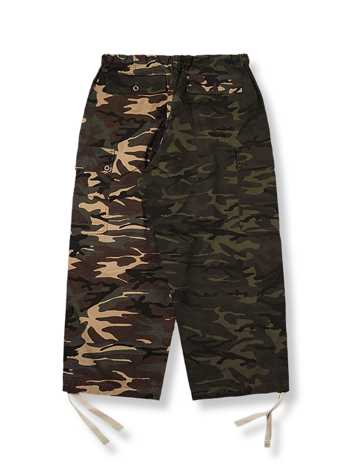 ヴィンテージカモフラージュパッチワーク耐裂カーゴパンツ全体展示