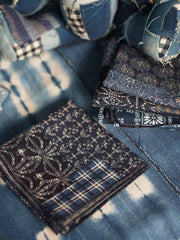 ペイズリーパッチワークヒャクヤ布インディゴ染バンダナ