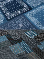 ペイズリーパッチワークヒャクヤ布インディゴ染バンダナ