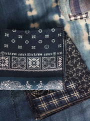 ペイズリーパッチワークヒャクヤ布インディゴ染バンダナ