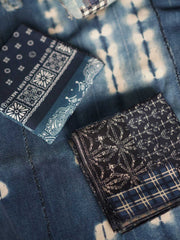 ペイズリーパッチワークヒャクヤ布インディゴ染バンダナ